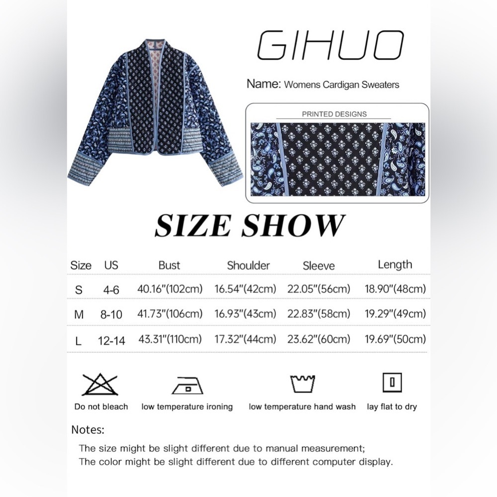 Cropped Puffer Jacket Stand Collar Floral Printed Open Front Quilted Lightweight - Picture 13 of 15
